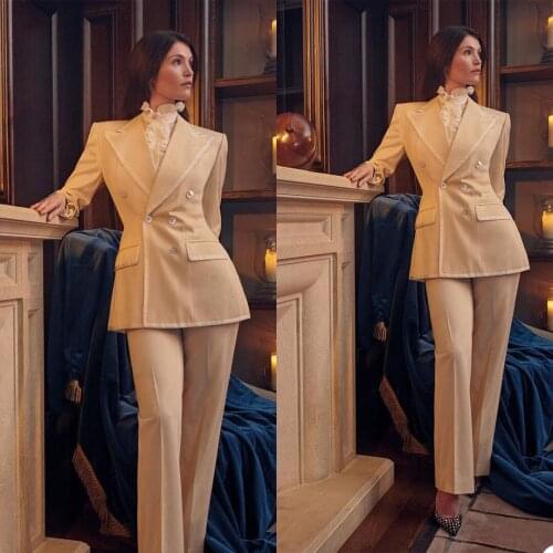 Noble Lady Blazer Suits Double Breasted Long Sleeve Two Pieces Outfits Evening Party Wedding Wear (Jacket+Pants)