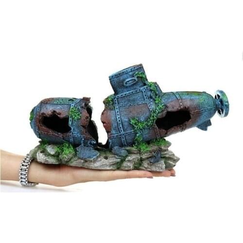 30cm Big Submarine Aquarium Decoration Landscape Underwater Ruin Wreck Fish Tank ornament Creative Resin A9152