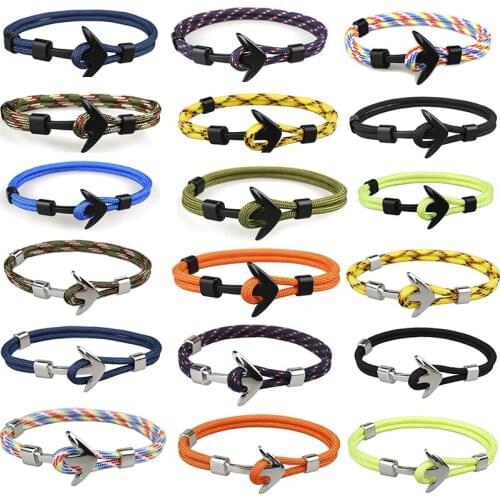 Customer Length Silver/Black Alloy Anchor Bracelet Multilayer Rope Chain Paracord Bracelet For Women Men Navy Style Gift