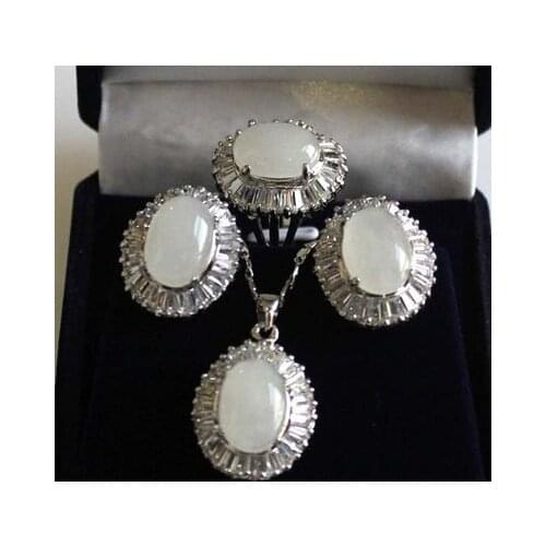 Magnifique lady 10 - 14 mm blanc Stones perles anneau # 7 / 8 / 9 pendentif et boucles d'oreilles