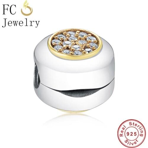 FC Jewelry Fit Original Brand Charm Bracelet 925 Silver Box Clip Stopper Beads Natural Zircon Stone Locket For Making Berloque