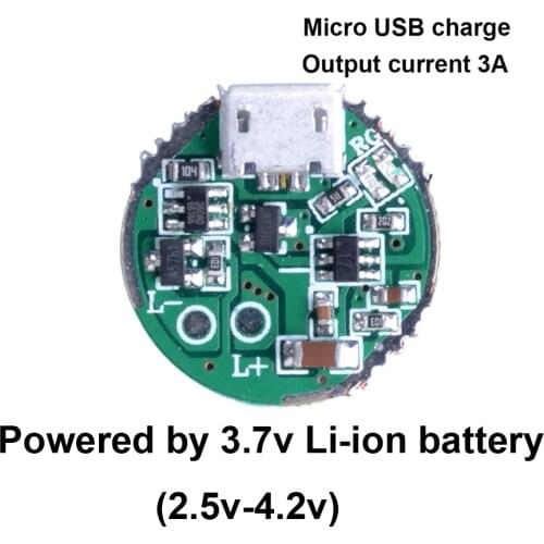 Flashlight driver 20mm 5V micro USB drive board 2.5V-3.7v-4.2V circuit driver board for XML T6 L2 LED 18650 26650 Flashlight diy