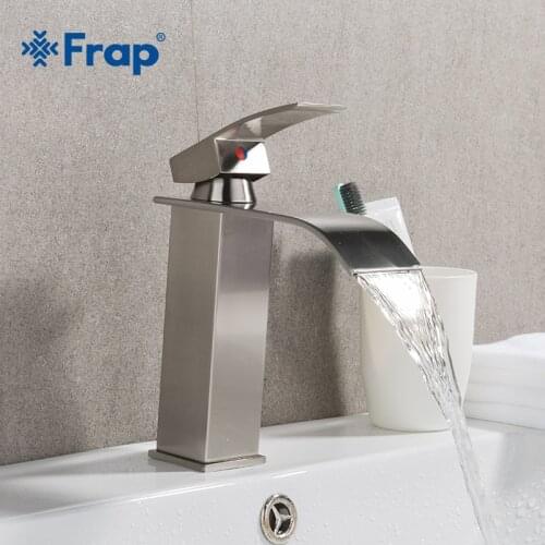 Frap Brushed Nickel Bathroom Faucet Waterfall Faucets Single Handle Brass bath Basin hot and cold Water Mixer Tap Y10137