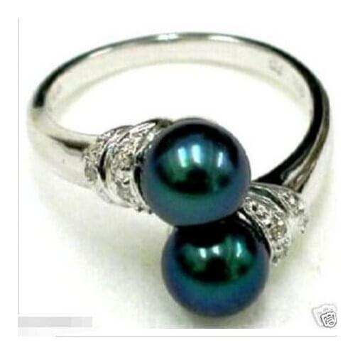 Hot sell Noble- Noblest 8mm Real Black South Sea Shell Pearl Ring Size 7 8 9