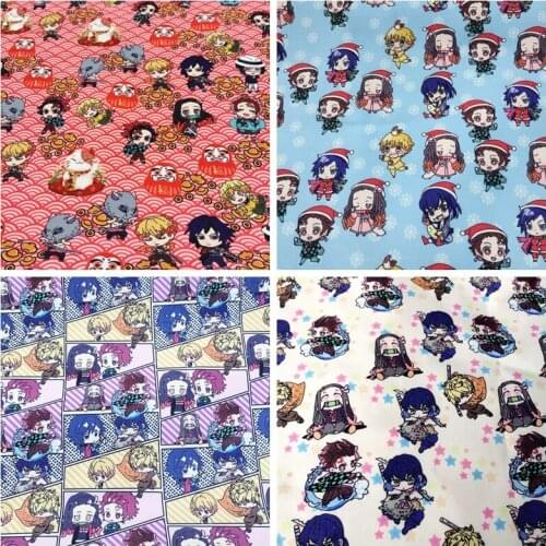 ZENGA 50*140cm Kimetsu no Yaiba Anime Demon Slayer Cotton Thin Canvas Fabric For Sewing Diy Tablecloth/Bag/Cushion/ Sofa /Wallet