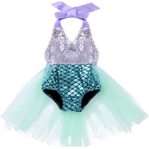 Newborn Baby Girls Mermaid Dress Kids Summer Swimming Bodysuit Glossy Fish Scales Sequined Halter Swimsuit Shiny Baby Rompers
