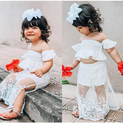 Toddler Kids Baby Girl White Lace Floral Tops Long Skirt Dress Outfits Clothes Set