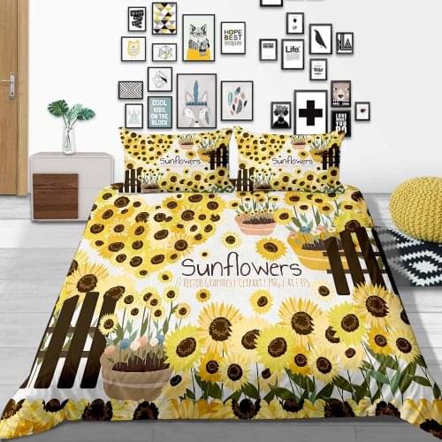 Thumbedding Cartoon Sunflower Bedding Set Elegant Warm Duvet Cover Soft King Queen Full Twin Single Double Comfortable Bed Set