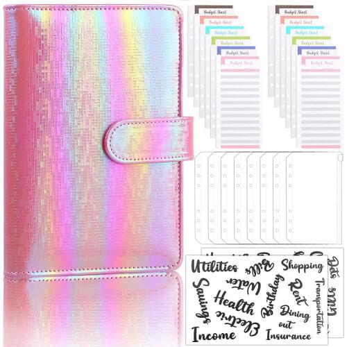A6 Cash Envelopes Budget Binder System with 8PCS A6 Binder Zippe Pockets,12PCS Expense Budget Sheets, 2PCS Letter Sticker Labels