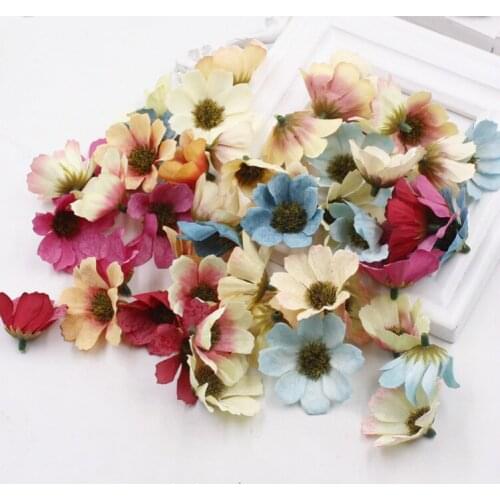 20pcs Small Daisy flower Handmade Artificial Flower Head Wedding Decoration DIY Wreath Gift Box Scrapbooking Craft Fake Flower