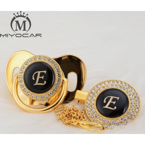 MIYOCAR lovely bling pacifier and pacifier clip set name Initials letter E unique BPA free dummy bling unique design LE