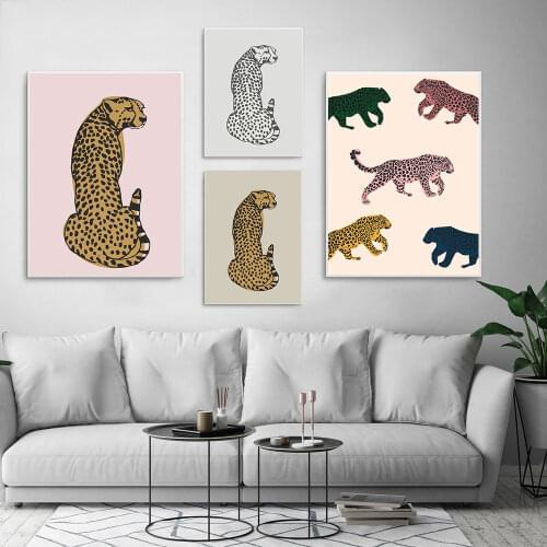Beige Leopard Animal Fashion Poster Pink Red Canvas Painting Nordic Neutral Art Print Modern Wall Picture Living Room Home Decor