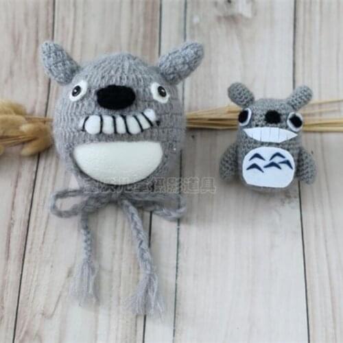 Crochet mohair baby galesaur bonnet toy set Newborn bonnet hat matched Lovely toy Photography props Baby beanie hat photo props