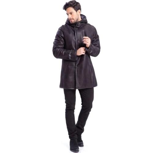 Mens B3 Shearling Jackets Genuine Leather Hooded Jackets Mens Long Style Coats Warm and Fashionable