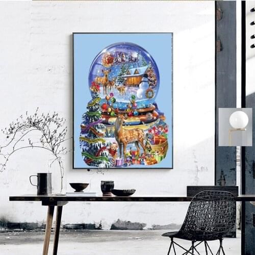 5d Diy Deer Diamond Painting Kits Embroidery Rhinestones Mosaic Painting Home Decoration Christmas Snow Globe Pictures art AZ888