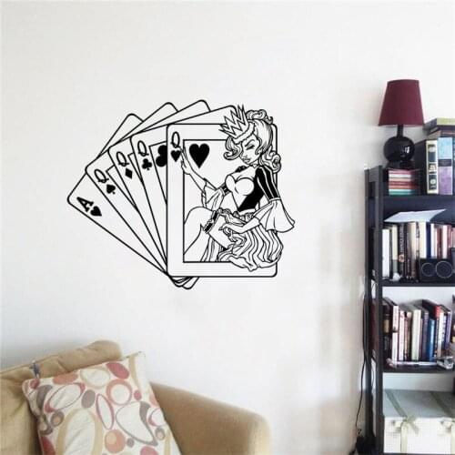 Queen Sexy Girl Take Poker Wall Picture Stickers Beauty Salon Hair Playing Cards Decals Girls Living Room Home Decor DW6861