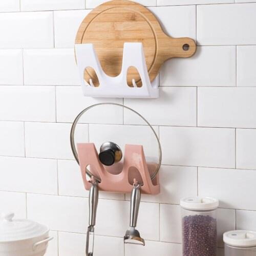 Wall-mounted Pot Cover Rack with Hooks Household Self-adhesive Kitchen Supplies Rack Board Cutting Storage Rack Kitchen Supplies