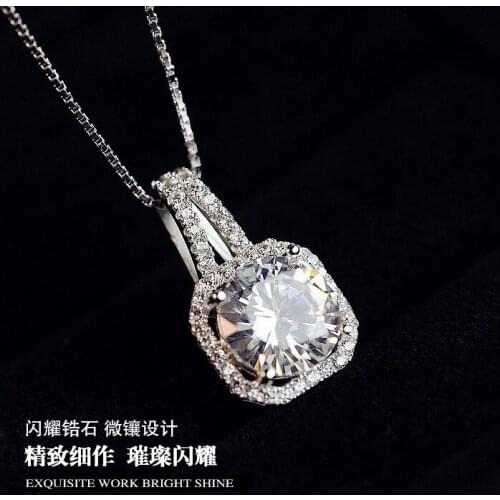 New Brand Long Silver Color Cube Box Zirconia Necklaces & Pendants For Women
