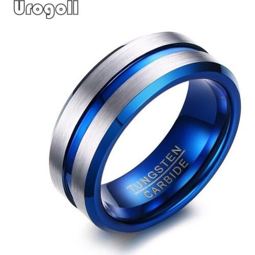 New Fashion Man Ring 8MM Tungsten Carbide Rings Wedding Bands For Men Gold Plating Wedding Party Jewelry Ring