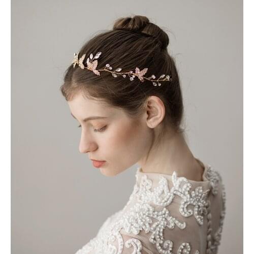 Romantic Sweetheart Bridal Headdress Alloy Crystal Rhinestone Leaves Hair Hoop for Wedding Perform Studio Travel O346