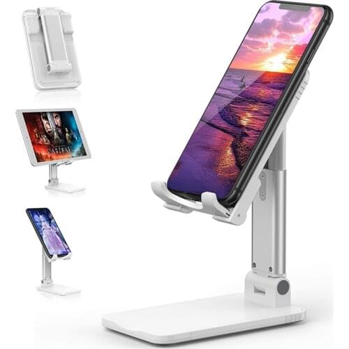 Cell Phone Holder, Angle Height Adjustable Table Stand for Desk, Compatible with all Smartphones, iPad, Kindle, etc