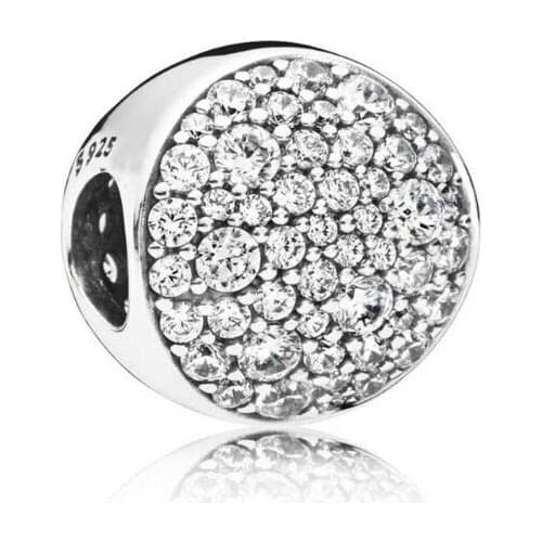 Genuine 925 Sterling Silver Bead Charm Pave Sphere Sky Full Of Stars With Crystal Beads Fit Pan Bracelet Bangle Necklace DI