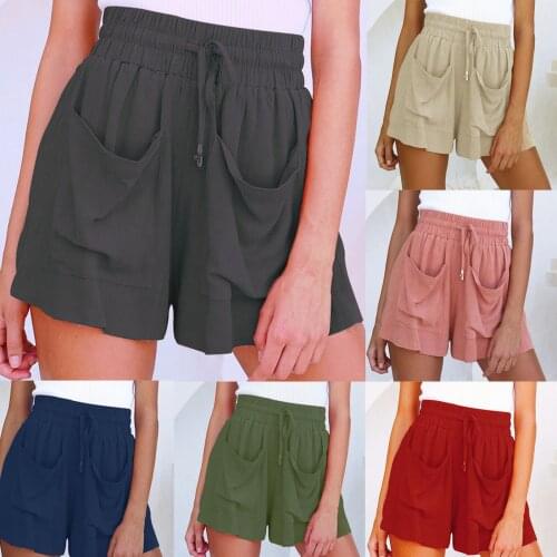 Plus Size Cotton Linen Shorts Hot Summer Casual Drawstring Womens Shorts High Waist Sports Short Pants Woman Streetwear