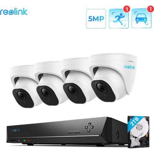 Reolink Smart POE Security Camera System 5MP Super HD 24/7 Recording 2TB HDD with Human/Car Detection CCTV NVR Kit RLK8-520D4-A