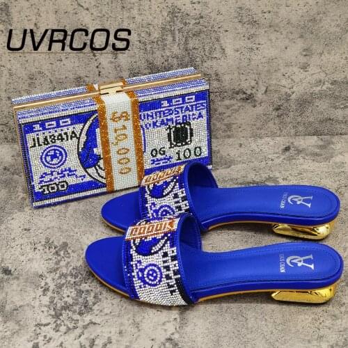 Blue Color Italian design Special Style Shoes Women Luxury 2021 Low Heels Shoes for Women African Women Shoes and Bag set