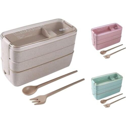 Japanese Lunch Box Bento Box , 3-In-1 Compartment, Wheat Straw, Eco-Friendly Bento Lunch Box Meal Prep Containers