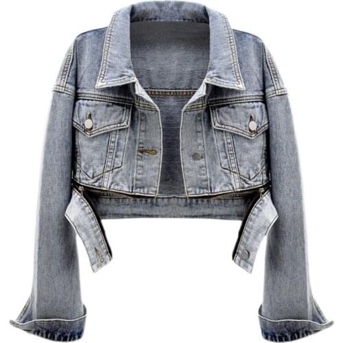 2021 Spring Black Blue Vintage Denim Jacket Women Student Korean Single-Breasted Slim Zipper Hem Short Jeans Coat Ladies H1172