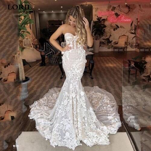 LORIE Mermaid Wedding Dress Sweetheart Bride Dress Appliqued with Flowers Lace Boho Wedding Gown Vestidos de novia