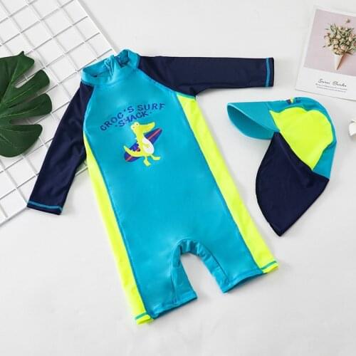 2PC Swimsuit Kids Boy Shark Long Sleeve Set with Caps 2020 Surfing Swimming Cap Bathing Swim Suits Boys Sport Swimwear For Child
