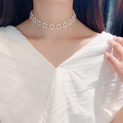 2019 Fashion Choker Necklaces for Women New Bijoux Simulated Pearl Chain Necklaces Statement Jewelry Party Gifts