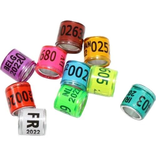 2022 Aluminum Plastic Pigeon Foot Ring With Number Letter Bird Leg Sign Rings Fly Race Identification Circle Pilgrims 100 Pcs
