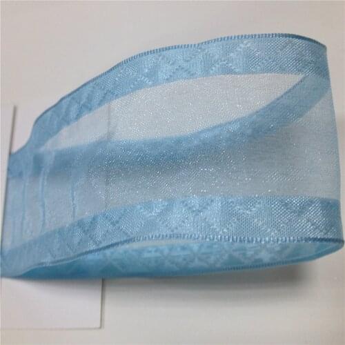 N2016 38mm X 25yards Blue Wired Organza Sheer Ribbon W/ Jacquard Edges . Gift Bow,Wedding,Cake Wrap,Tree Decoration,Wreath