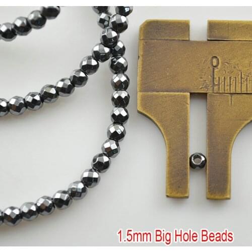 5pcs 3mm Faceted Hematite Round Beads With 1.5mm Big Hole Black Color Jewelry Making Materials