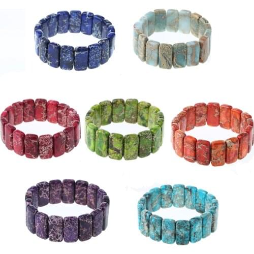 Big Square Emperor Stone Beaded Bracelet for Women Stretch Chakra Natural Stone Elastic Strand Bracelets Bohemian Girls Jewelry