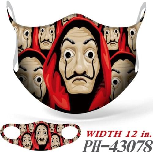Money Heist House of Paper Film Surrounding Print Mask Cartoon Full Color Non-trace Ice Silk Dust Mask Cosplay Halloween Mask