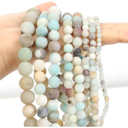 Natural Matte Frosted Amazonite Stone Beads Round Loose Spacer Bead for Jewelry Making DIY Charm Bracelet Necklace 4/6/8/10/12MM
