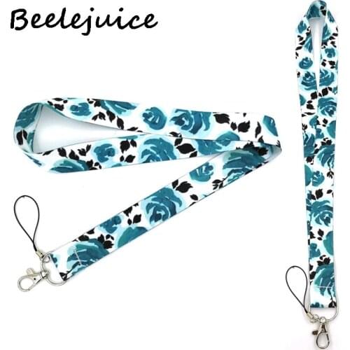 24pcs Blue Flower Rose Neck Keychain Necklace Webbings Ribbons Anime Cartoon Neck Strap ID badge Holder Keychain Lanyards Gift