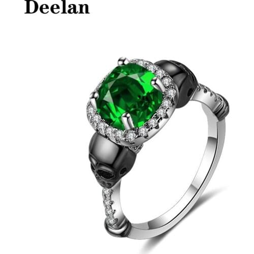 DEELAN Fashion Skull Rings For Women Classic Black Evil Skeleton Green Cubic Zircon Ring Charming Wedding Jewellery