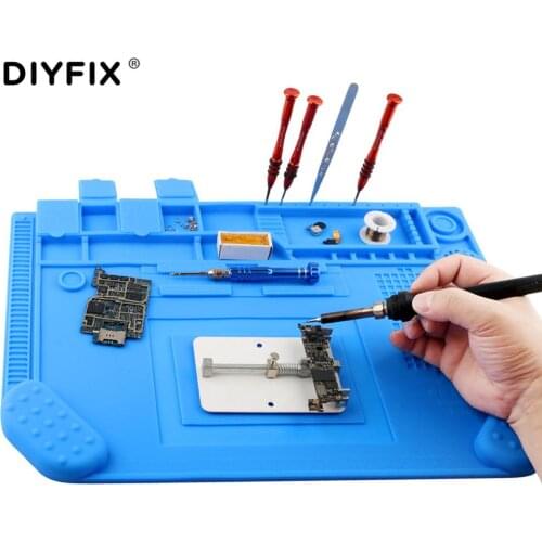 DIYFIX Wristband Insulation Pad Working Mat With Spare Storage Box Magnetic Section For BGA Soldering Hot Air Gun Station Tool