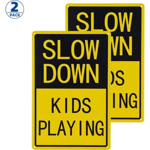 DL-(2 Pack) Please Slow Down Children Playing Signs 12" x 8" with Kids at Play Caution Sign