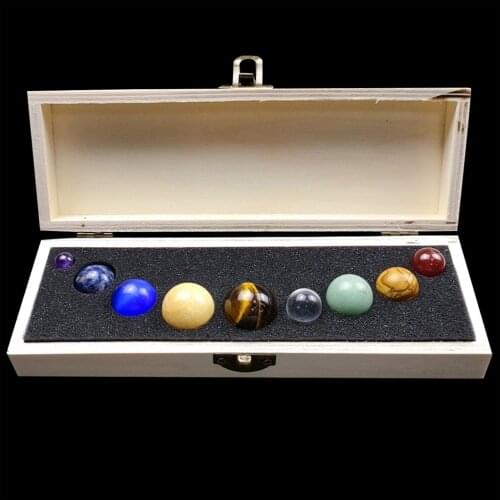 9 Planets Crystal Sphere Balls Gemstones Stone with Storage Box Feng Shui Teaching Props Meditation Home Desk Decor