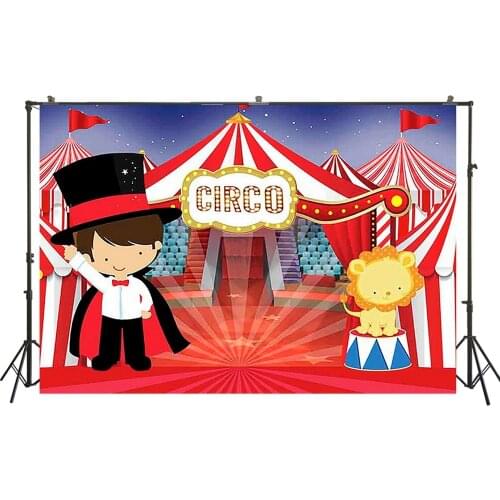 Red Circus Birthday Party Background Circo Baby Shower Backdrop Girl Boy Rustic Carnival Poster Pastel Photo Booth Banner Decors
