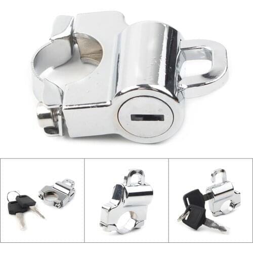 Chrome Motorbike Helmet Lock Anti-theft Security With Keys Universal For Harley 7/8'' 22mm Round Tubing Aluminum Alloy