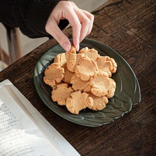 Japanese style stoneware fan plate ceramic plate homestay living room fruit plate retro snack plate dish home cake plate