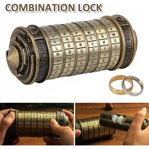 Da Vinci Code Cryptex With 2 Rings Interesting Games Brain Teaser Lock Puzzle Retro Metal Cryptex Locks Gift Educational Toys
