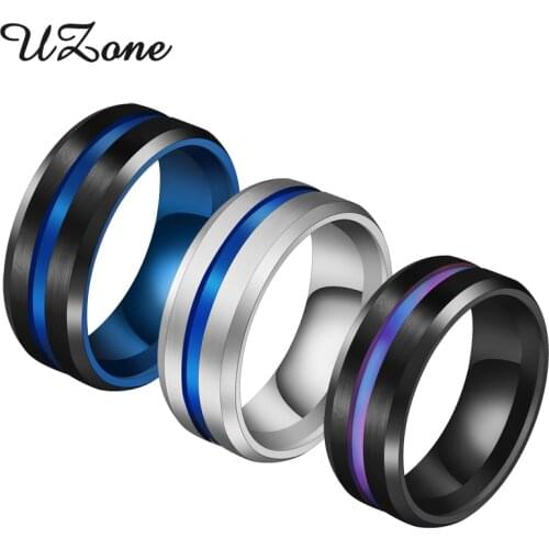 Letdiffery 8MM Black Blue Titanium Ring For Men Women Wedding Bands Trendy Rainbow Groove Rings Jewelry Engagement Rings
